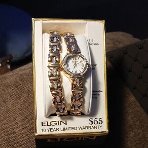 Elgin Gold Tone and Silver Tone Women's Bracelet Watch